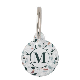 Placa Para Mascotas Patrón de Terrazzo Abstracto Moderno con Monograma