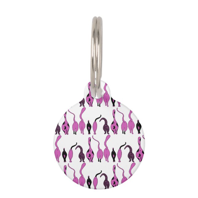 Placa Para Mascotas Patrón de Traseros de Gato Morado (Anverso)
