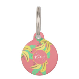 Placa Para Mascotas Patrón de vegetación bananera verde rosado