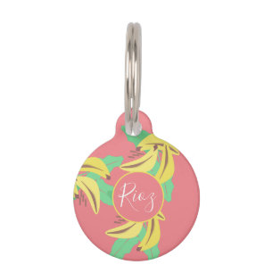 Placa Para Mascotas Patrón de vegetación de plátano rosa verde