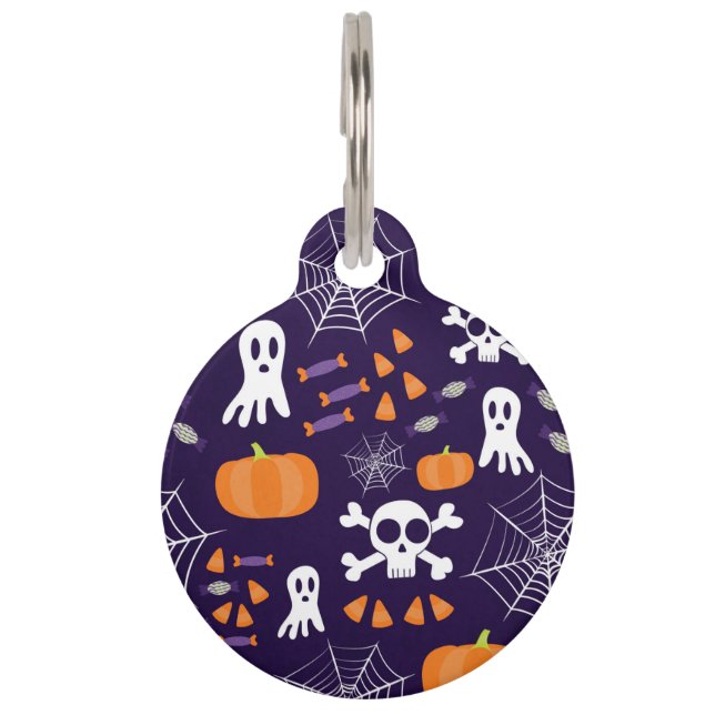 Placa Para Mascotas Patrón divertido de Halloween (Anverso)