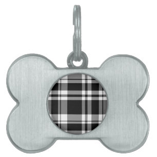 Placa Para Mascotas Patrón elegante clásico de yeso blanco negro