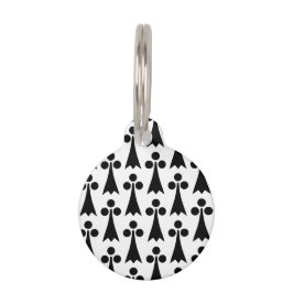 Placa Para Mascotas Patrón Ermine, patrón medieval, negro sobre blanco