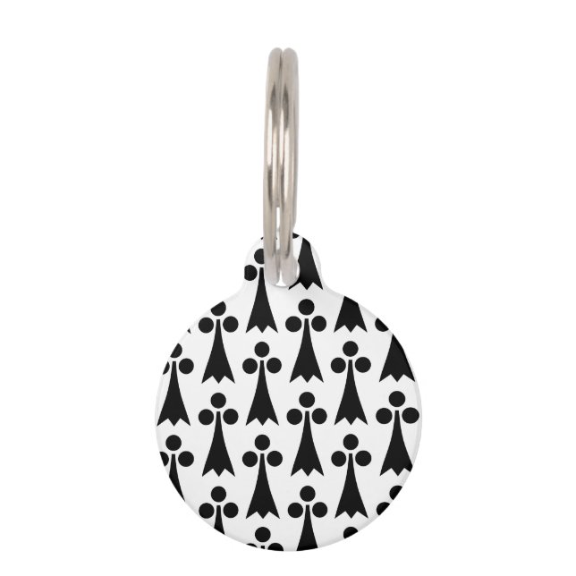 Placa Para Mascotas Patrón Ermine, patrón medieval, negro sobre blanco (Anverso)