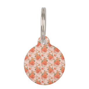 Placa Para Mascotas patrón floral de boda de primavera rosa naranja
