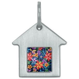 Placa Para Mascotas Patrón Floral Exótico Colorido-68578