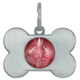Placa Para Mascotas Patrón floral rojo