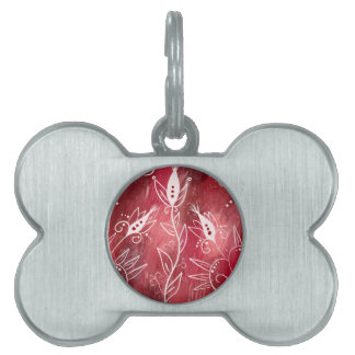 Placa Para Mascotas Patrón floral rojo