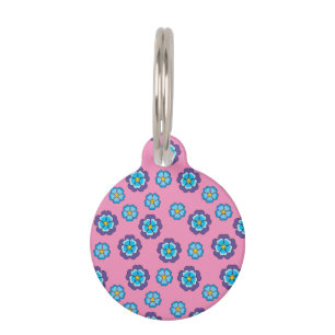 Placa Para Mascotas Patrón floral rosa violeta azul   Personalizar