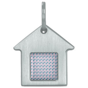 Placa Para Mascotas Patrón Floral Verde Azul y Rosa Botánica Moderna