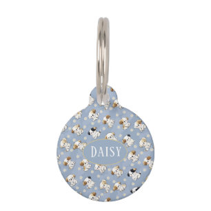 Placa Para Mascotas Patrón floral y cachorro azul personalizable 