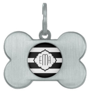 Placa Para Mascotas Patrón geométrico de franjas en blanco y negro