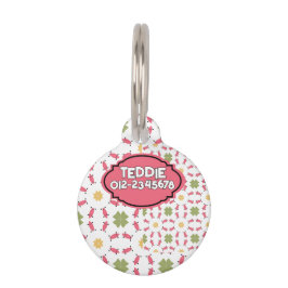 Placa Para Mascotas Patrón geométrico verde azulado del Boho rosa y do