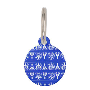 Placa Para Mascotas Patrón griego árabe-mediterráneo azul