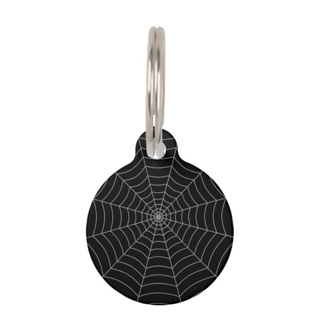 Placa Para Mascotas Patrón Halloween de telaraña gris negra (Anverso)