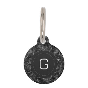 Placa Para Mascotas Patrón moderno monogramado negro falso Purpurina