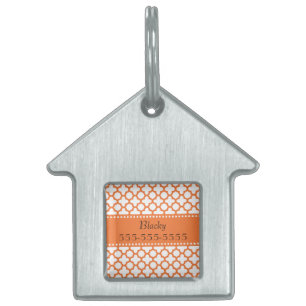 Placa Para Mascotas Patrón Quatrefoil naranja