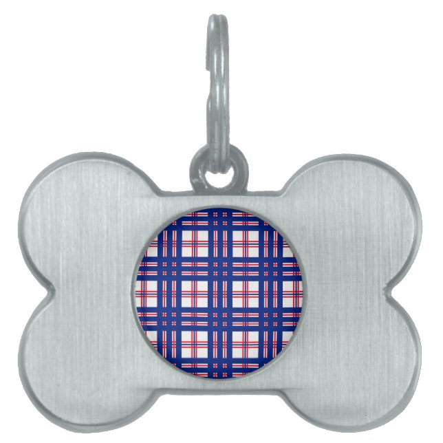 Placa Para Mascotas Patrón revestido rojo azul blanco (Frente)