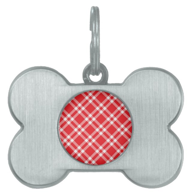 Placa Para Mascotas Patrón rojo de Gingham (Frente)