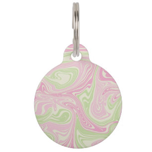 Placa Para Mascotas Patrón rosa Verde De Swirl Líquido