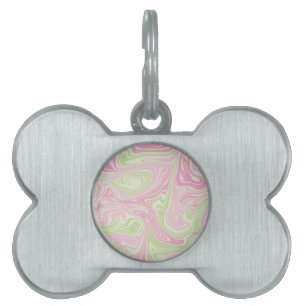 Placa Para Mascotas Patrón rosa Verde De Swirl Líquido