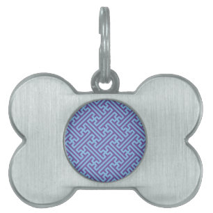 Placa Para Mascotas Patrón Sayagata, japonés, púrpura y azul