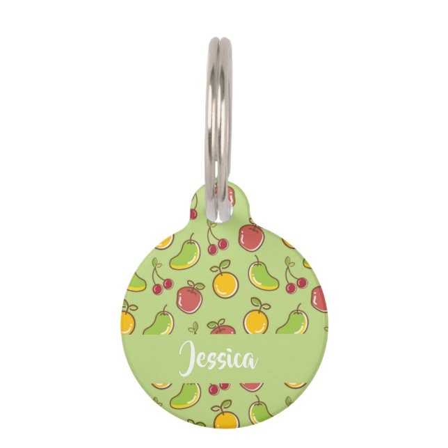 Placa Para Mascotas Patrón verde de frutas frescas de verano (Anverso)