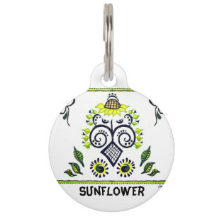 Placa Para Mascotas Patrón y nombre de arte popular girasol