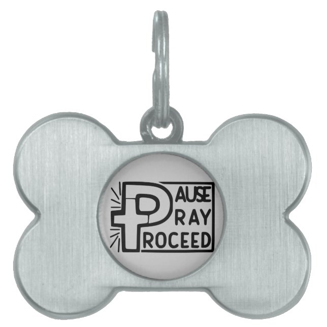 PLACA PARA MASCOTAS PAUSA PRAY PROCEDE (Frente)