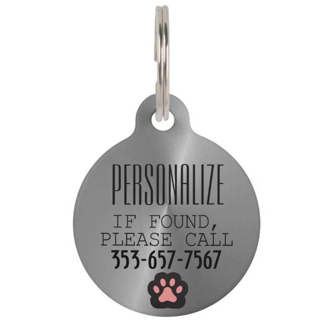 Placa Para Mascotas Paw de animales metálicos | Personalización de la  (Anverso)