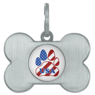 Placa Para Mascotas Paw de perro de la bandera estadounidense