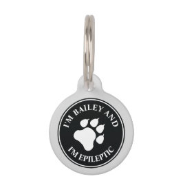 Placa Para Mascotas Paw De Perro Negro Y Blanco Con Texto Epiléptico