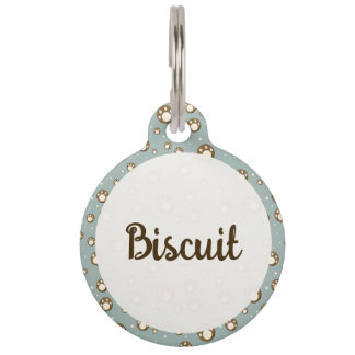Placa Para Mascotas Paw Print Cookies Green Pattern Monogram