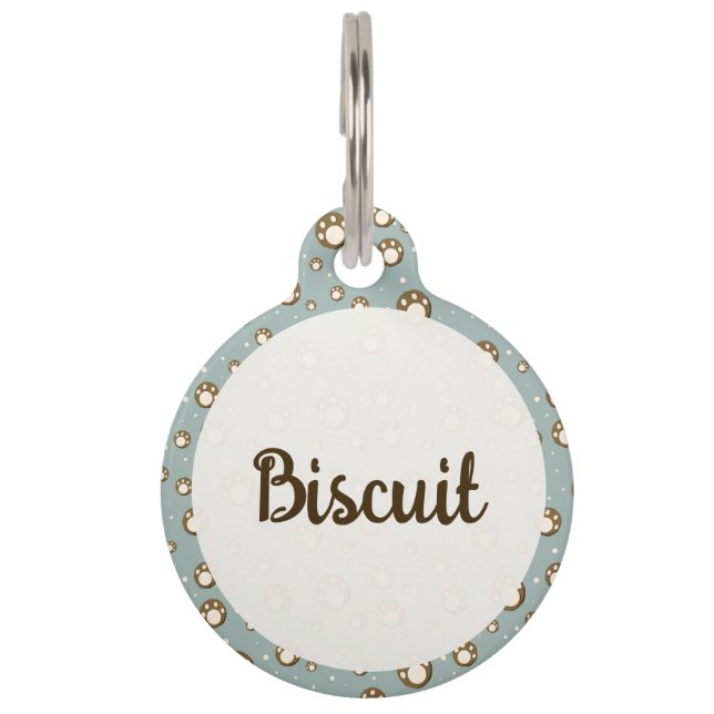 Placa Para Mascotas Paw Print Cookies Green Pattern Monogram (Anverso)