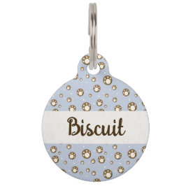 Placa Para Mascotas Paw Print Cookies Light Blue Pattern Monogram