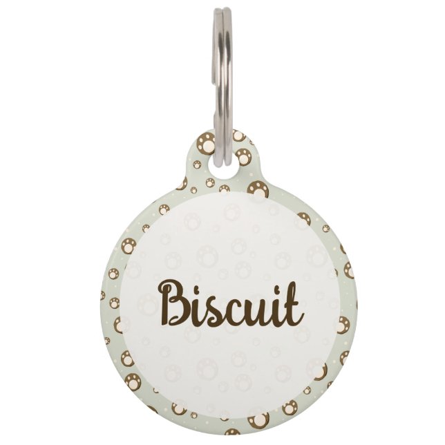 Placa Para Mascotas Paw Print Cookies Light Green Pattern Monogram (Anverso)