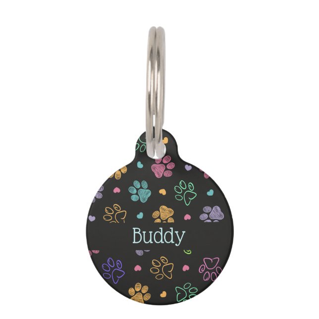 Placa Para Mascotas Paws and Hearts Personalized with Name  (Anverso)