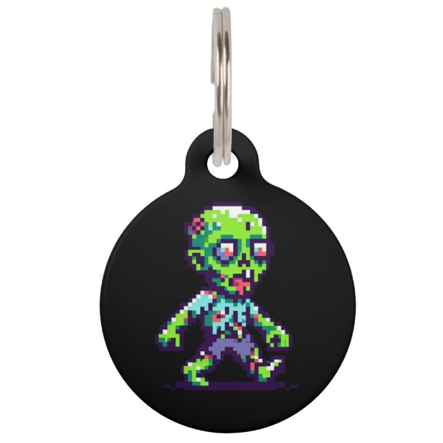 Placa Para Mascotas Payaso zombie divertido de 8 bits de Halloween  (Anverso)