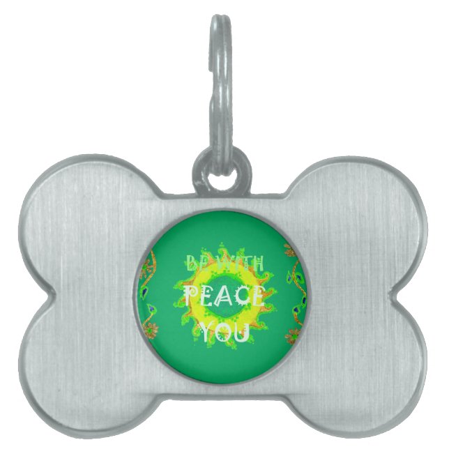 Placa Para Mascotas Paz sea contigo: Verde Inspirador y Amarillo (Frente)