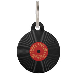 Placa Para Mascotas Paz y alegría diseño de discos de vinilo