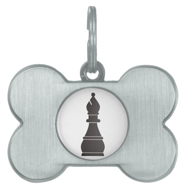Placa Para Mascotas Pedazo de ajedrez negro del obispo (Frente)