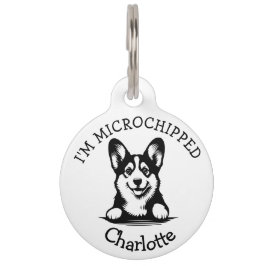 Placa Para Mascotas Peeking Black Corgi Puppy