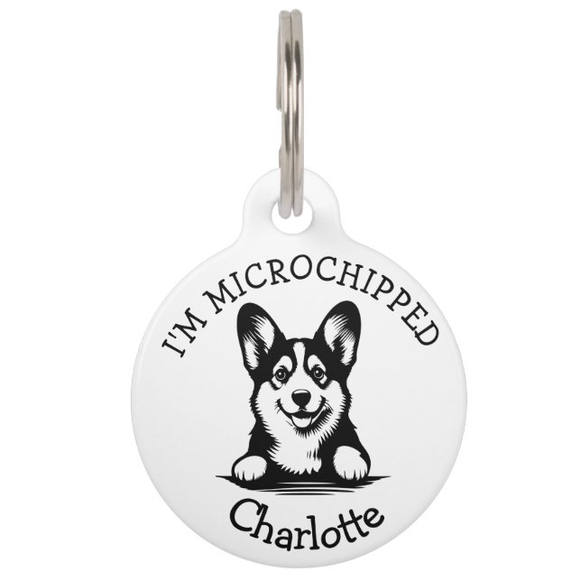 Placa Para Mascotas Peeking Black Corgi Puppy (Anverso)