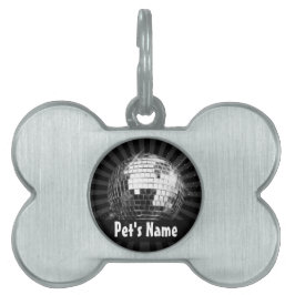 Placa Para Mascotas Pelota Disco con fondo negro