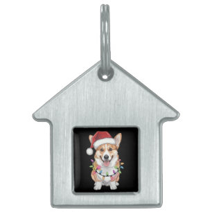 Placa Para Mascotas Pembroke Welsh Corgi Santa Luces Árbol de Navidad
