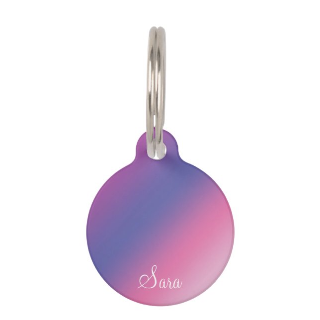 Placa Para Mascotas pendiente azul púrpura rosada elegante del ombre (Anverso)