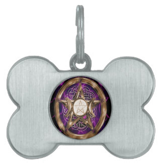 Placa Para Mascotas Pentáculo Morado y Oro Triple Luna