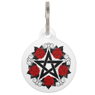 Placa Para Mascotas Pentagram con rosas rojas