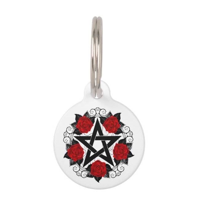 Placa Para Mascotas Pentagram con rosas rojas (Anverso)