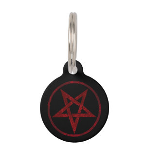 Placa Para Mascotas Pentagram del diablo Rojo